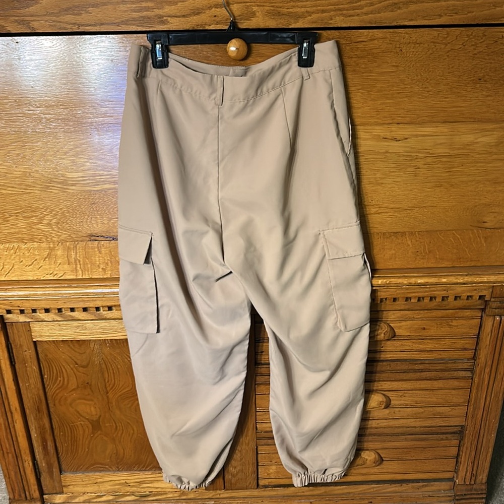 SHEIN EZwear Khaki High Waisted Cargo Pocket Jogger Pants Women’s Size Large - Picture 2 of 11